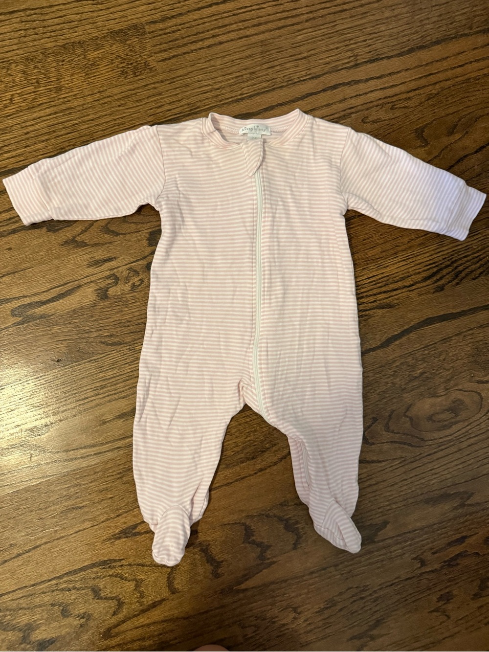 Kissy Kissy Light Pink White Striped Pima Cotton Zipper Onesie 3-6M